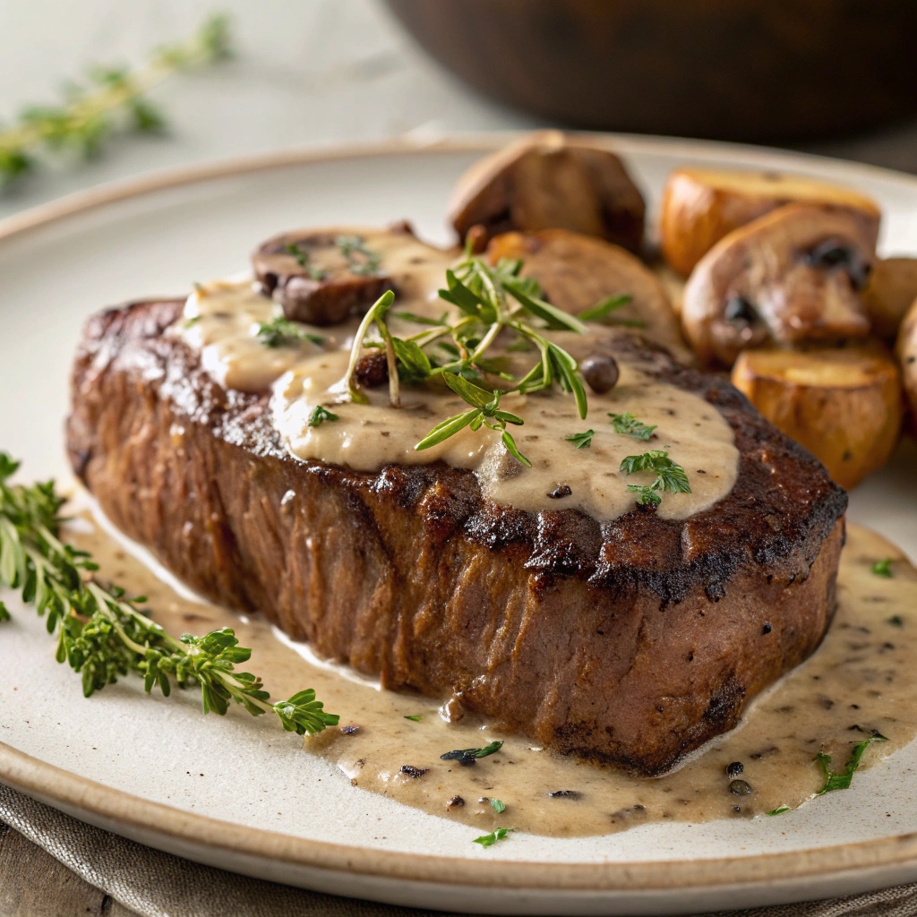 Steak with Creamy Mushroom Sauce 