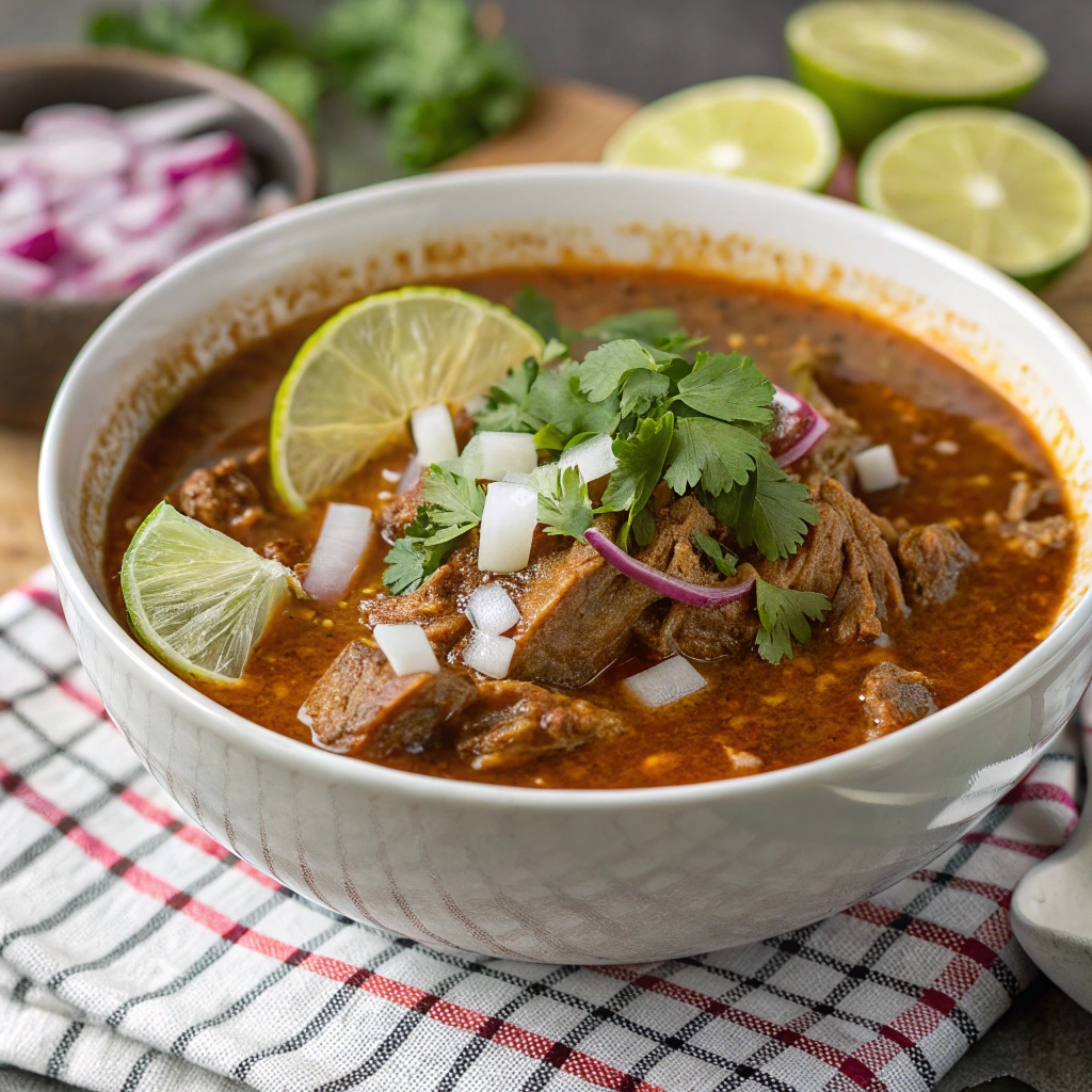 Heaping plate of shredded birria meat served with fresh tortillas, lime, and cilantro