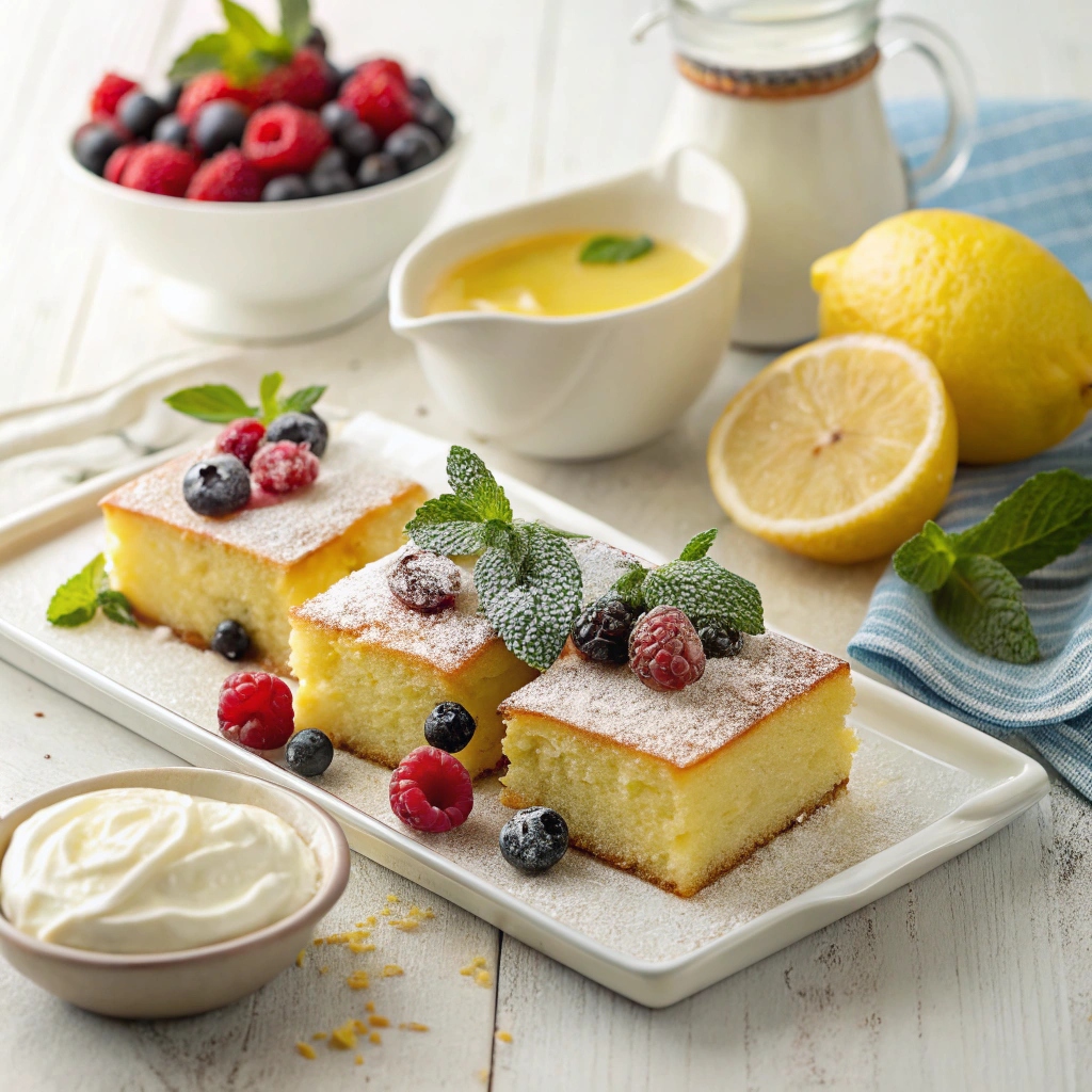 A slice of bright, fluffy lemon cake topped with a light glaze and lemon zest.