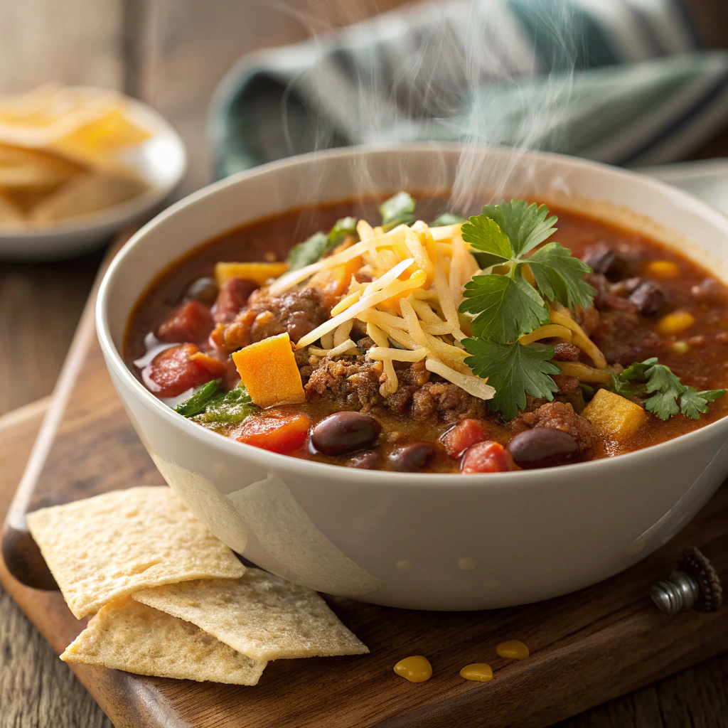 "Enjoy a hearty and flavorful taco soup made with ground beef, perfect for cozy nights or meal prepping. Discover an easy recipe with simple ingredients for a delicious homemade dish!"