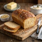 A beautifully sliced loaf of whole grain bread, showcasing its healthy texture and grains, perfect for homemade meals and nutritious baking.