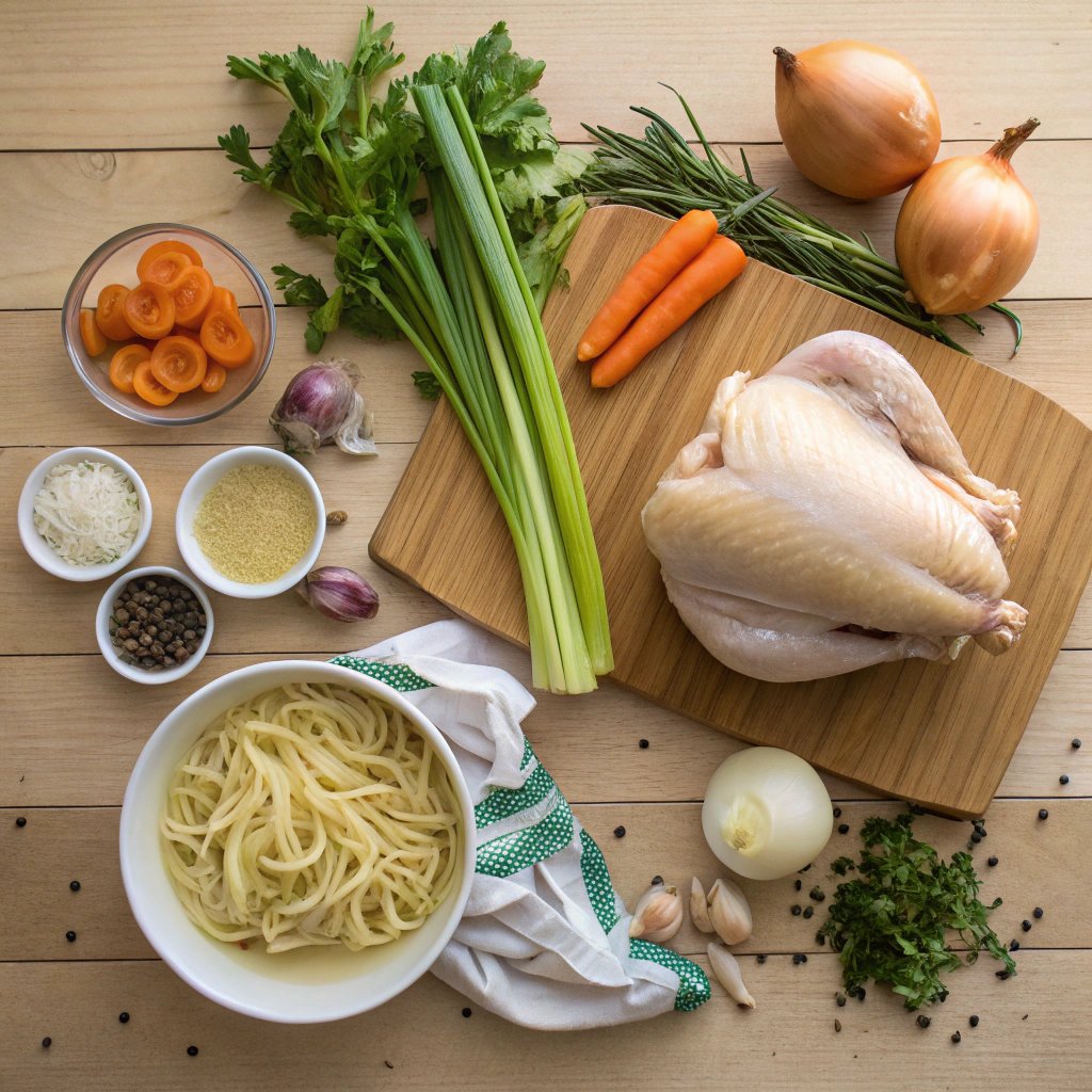 "Bowl of homemade chicken noodle soup with carrots and egg noodles"