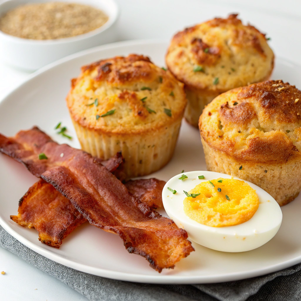 "Bacon & Egg Breakfast Muffins – Savory muffins with crispy bacon, fluffy eggs, and melted cheese, perfect for a quick and delicious breakfast."