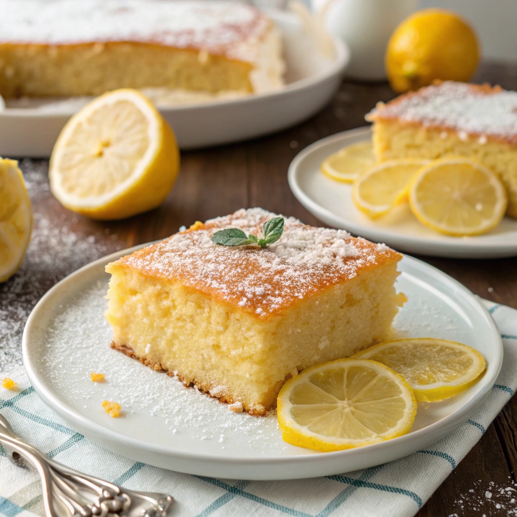 "Delicious Greek lemon cake topped with lemon glaze, showcasing its moist texture and vibrant flavor - a must-try Greek lemon cake."