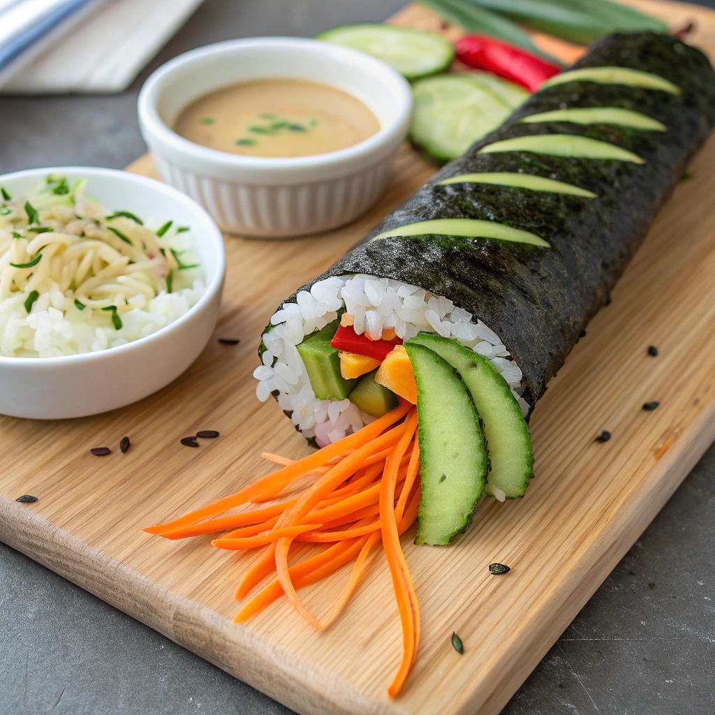 Creative Sushi Rolls on a plate, showcasing colorful ingredients and vibrant presentation.