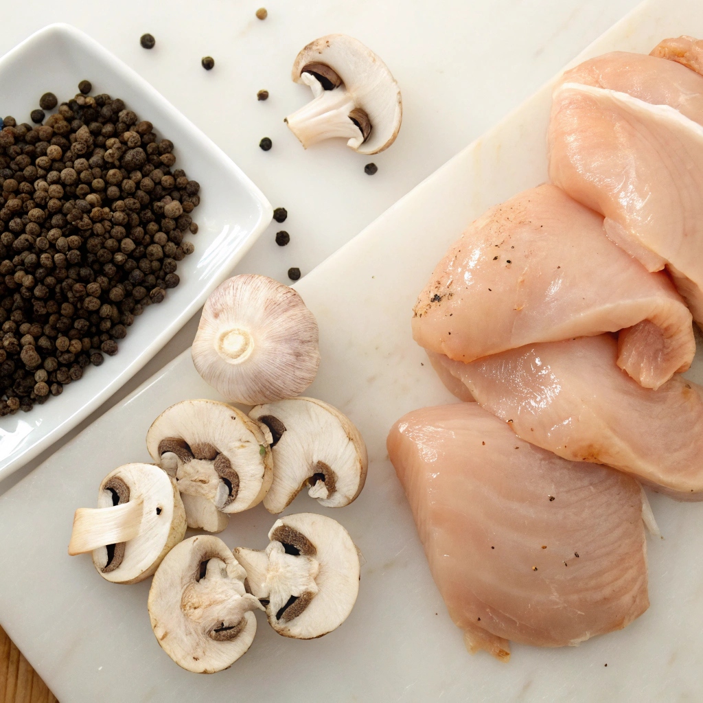 Flavorful Black Pepper Chicken with Mushrooms served over rice