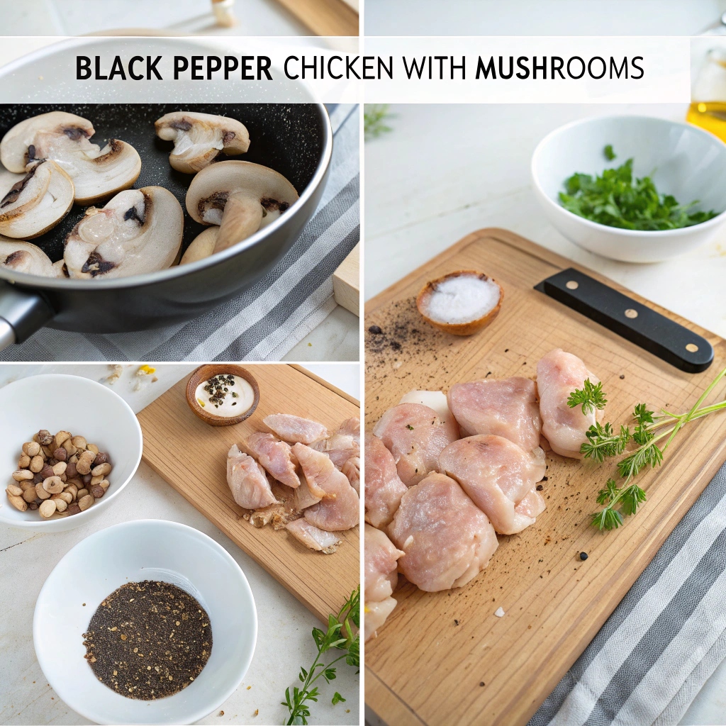 Flavorful Black Pepper Chicken with Mushrooms served over rice