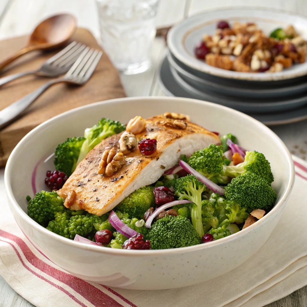 "Fresh and vibrant broccoli salad recipe featuring crunchy vegetables and a creamy dressing."