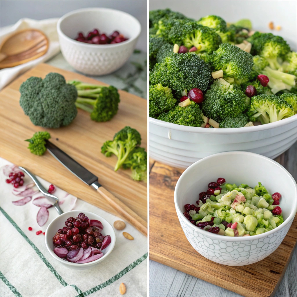 "Fresh and vibrant broccoli salad recipe featuring crunchy vegetables and a creamy dressing."
