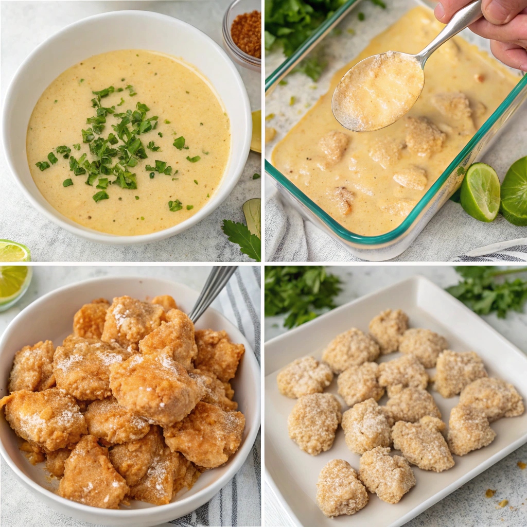Crispy Bang Bang Chicken Bites served with a flavorful sauce