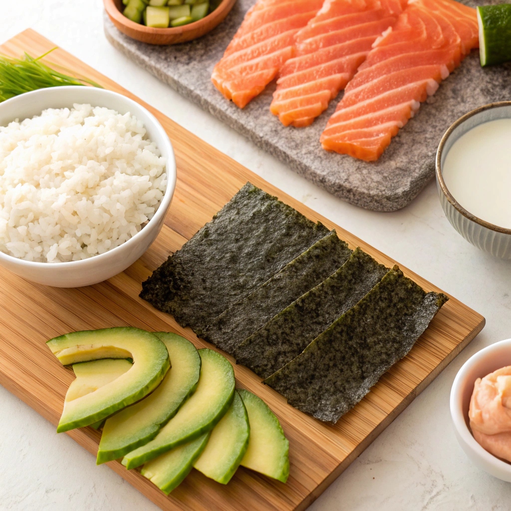 Creative Sushi Rolls on a plate, showcasing colorful ingredients and vibrant presentation.