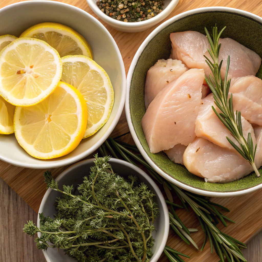Lemon Herb Grilled Chicken served on a plate with fresh herbs and lemon slices