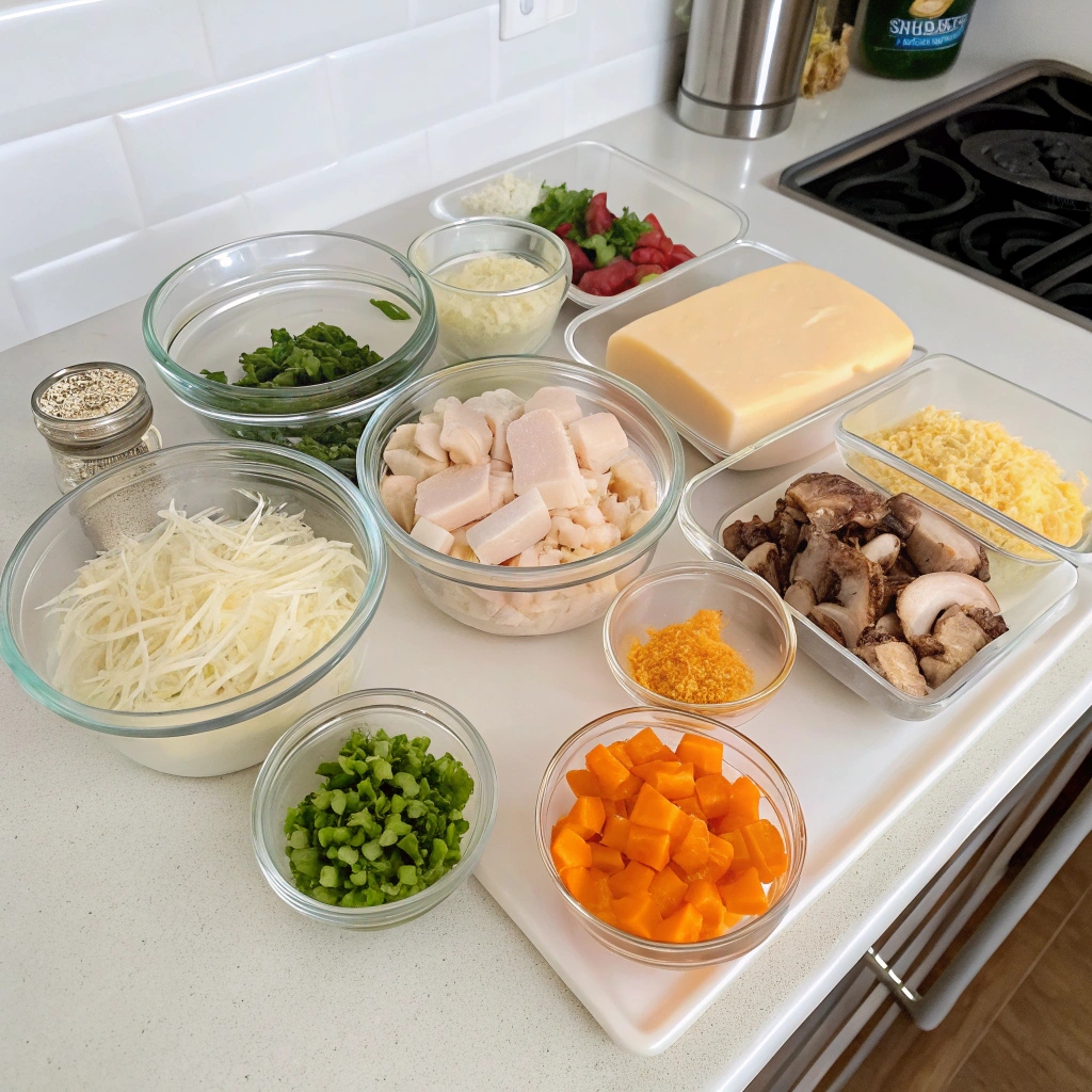 Creamy Neiman Marcus Chicken Casserole topped with buttery crackers and melted cheese
