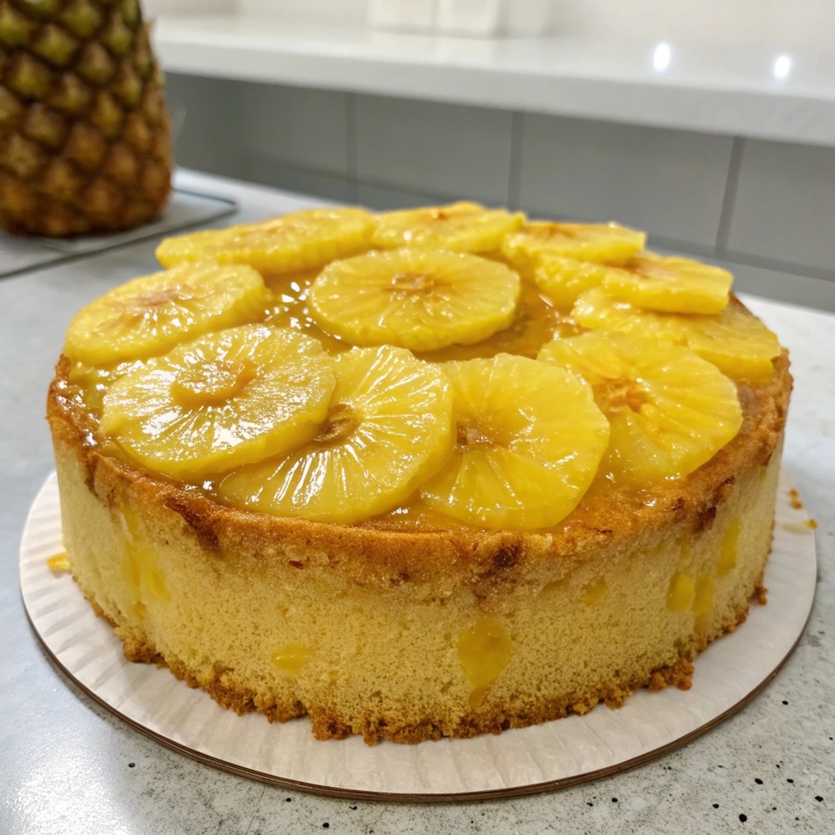 Step out of the oven with a golden, moist Pineapple Cake, ready to be glazed or frosted.