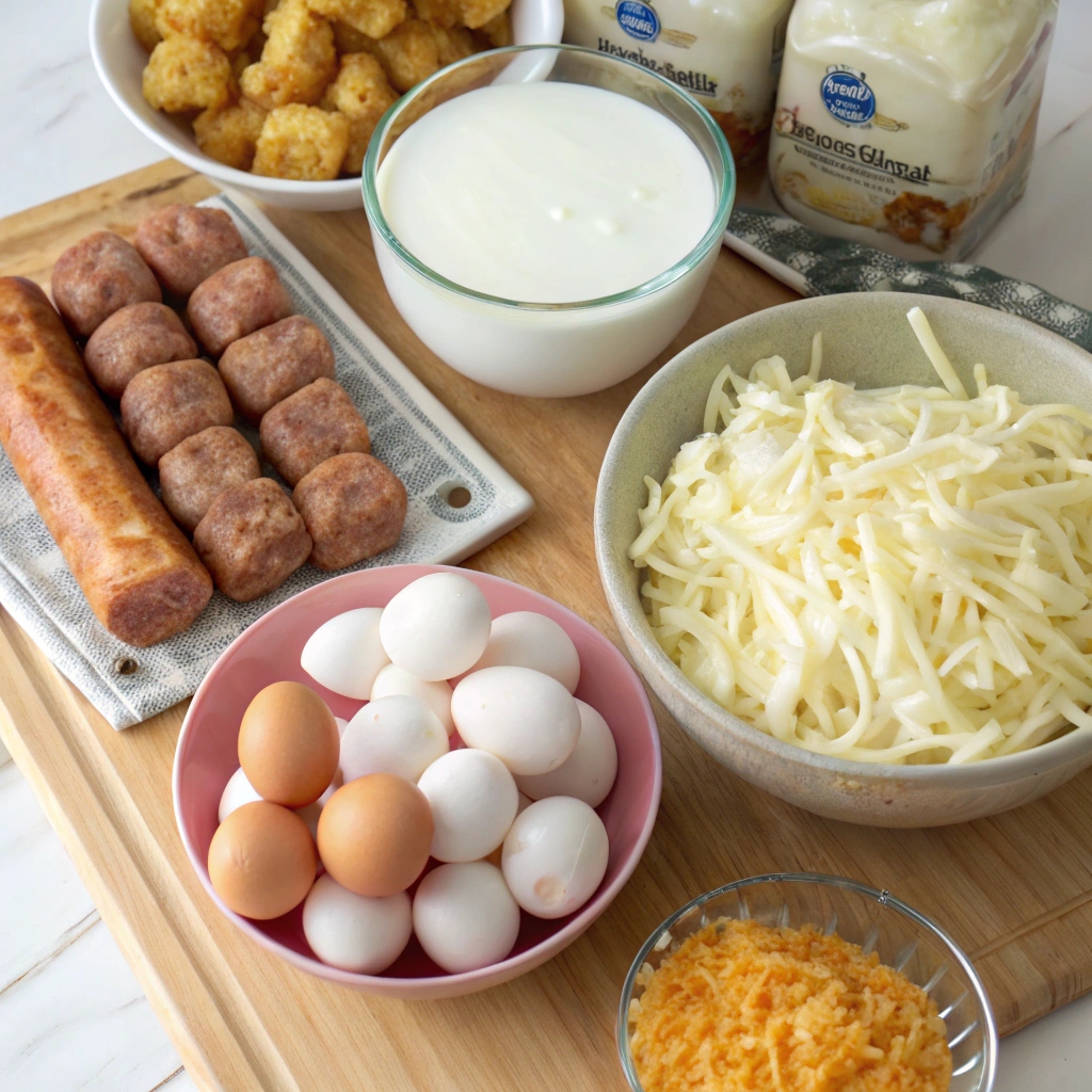 Sausage Cream Cheese Tater Tot Breakfast Casserole ingredients