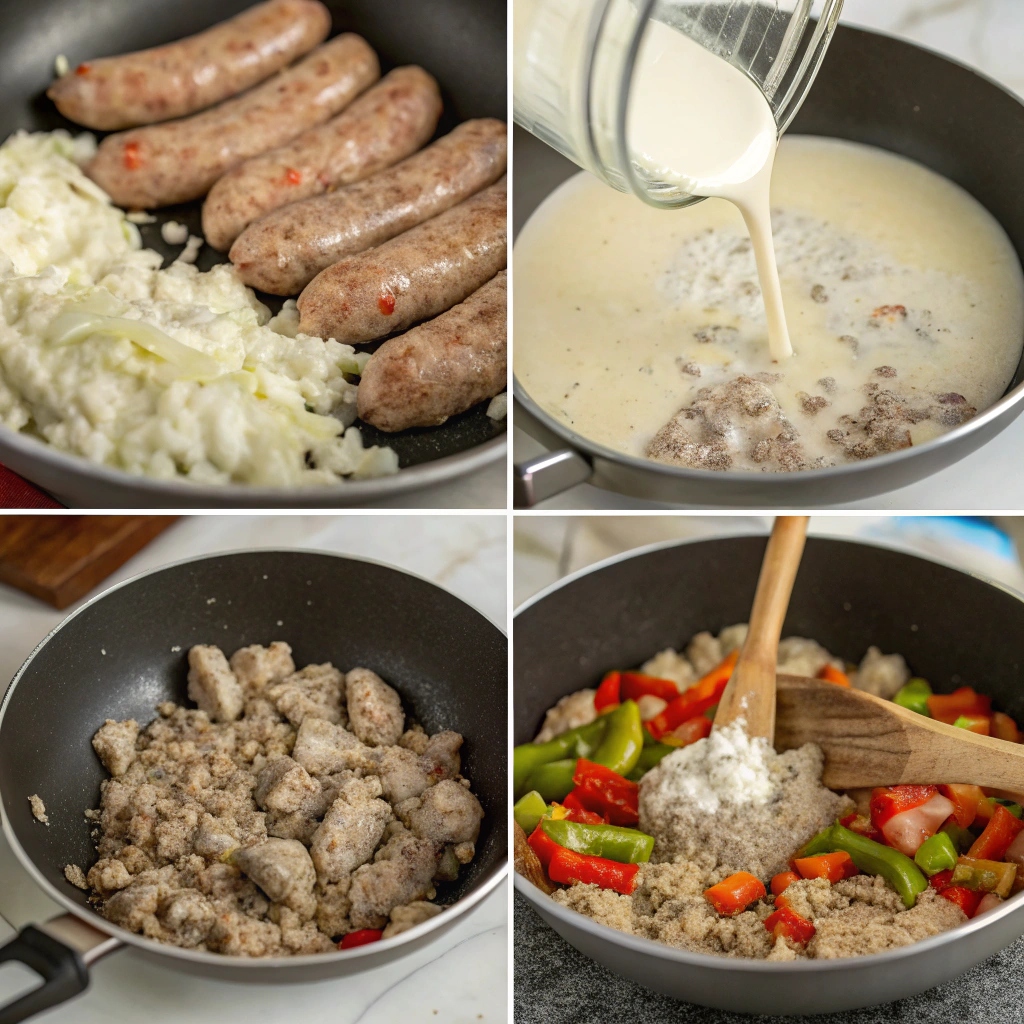 Delicious sausage gravy Recipe served over biscuits, a perfect comfort food for breakfast.
