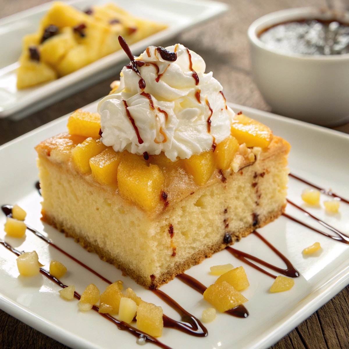 Freshly baked pineapple cake served