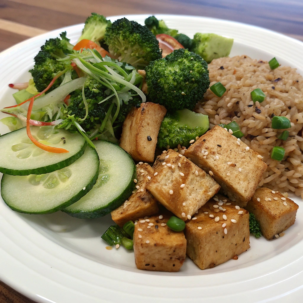 Serve your stir-fried tofu and vegetables alongside a crisp side salad with sesame dressing or a refreshing cucumber salad to complete this delicious and healthy dinner. The fresh salad adds a light contrast and extra nutrients, perfectly complementing the savory stir-fried dish.