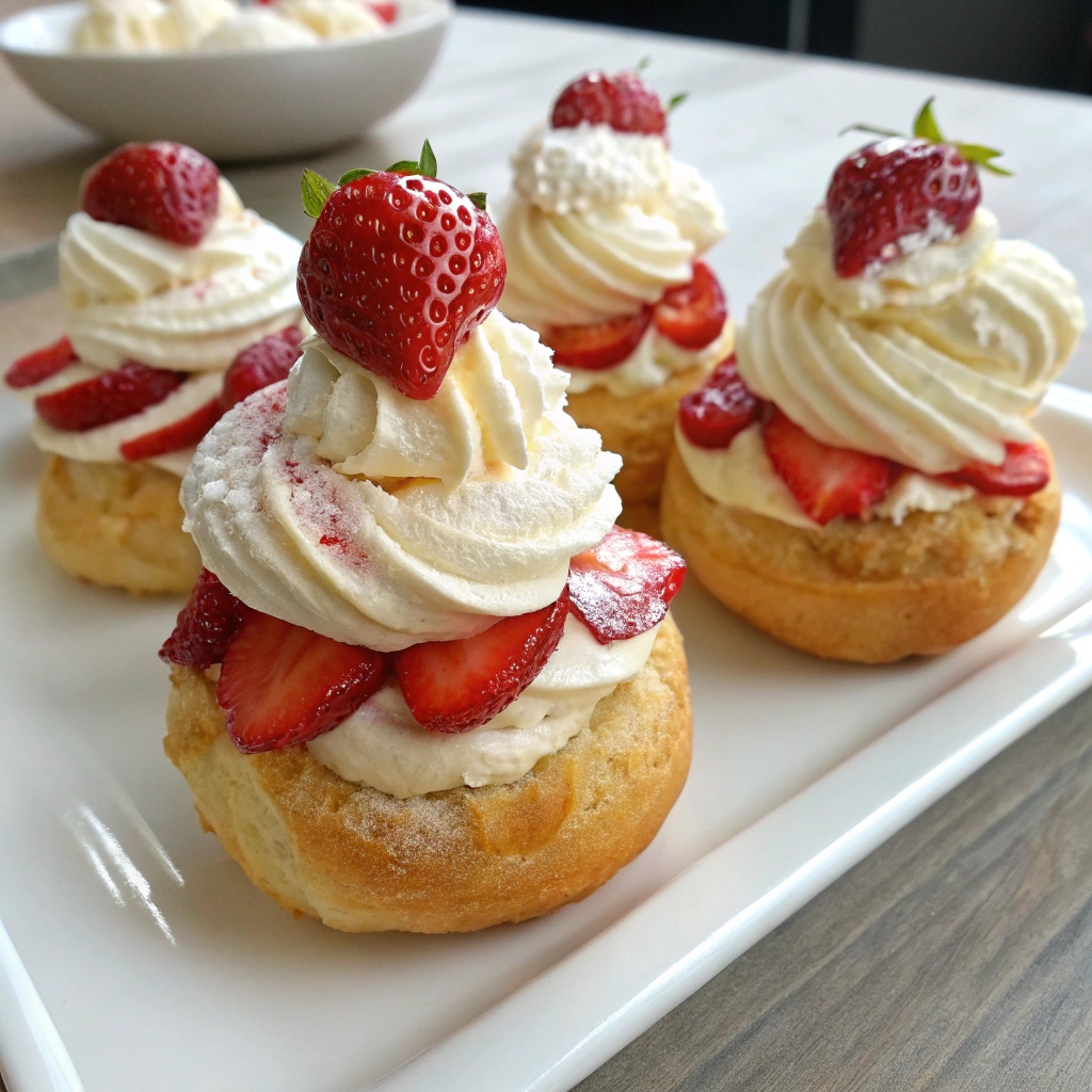 Delicious Strawberry Cream Puffs filled with fresh strawberries and whipped cream