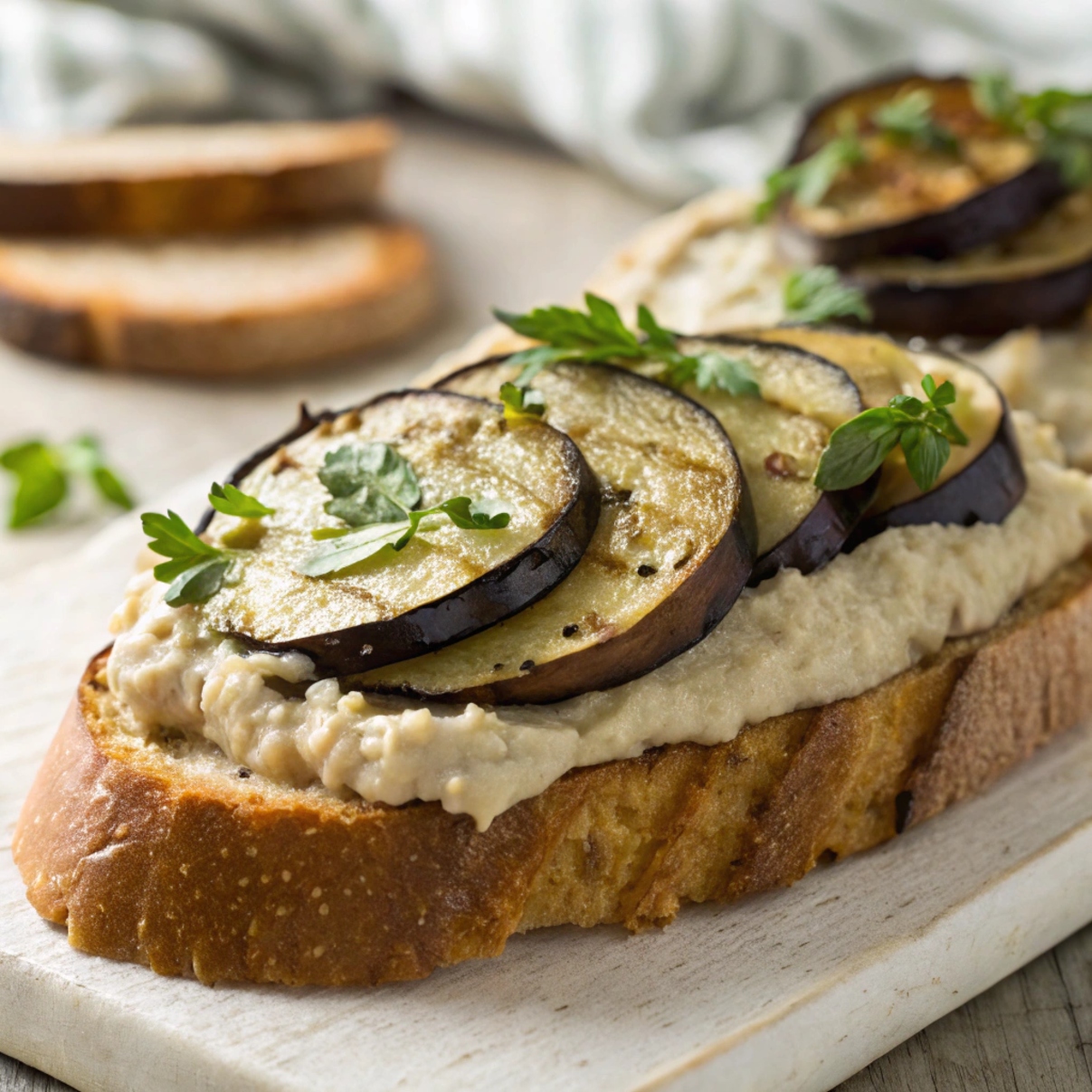 Delicious Baba Ganoush spread added as a flavorful layer in a vegetable sandwich