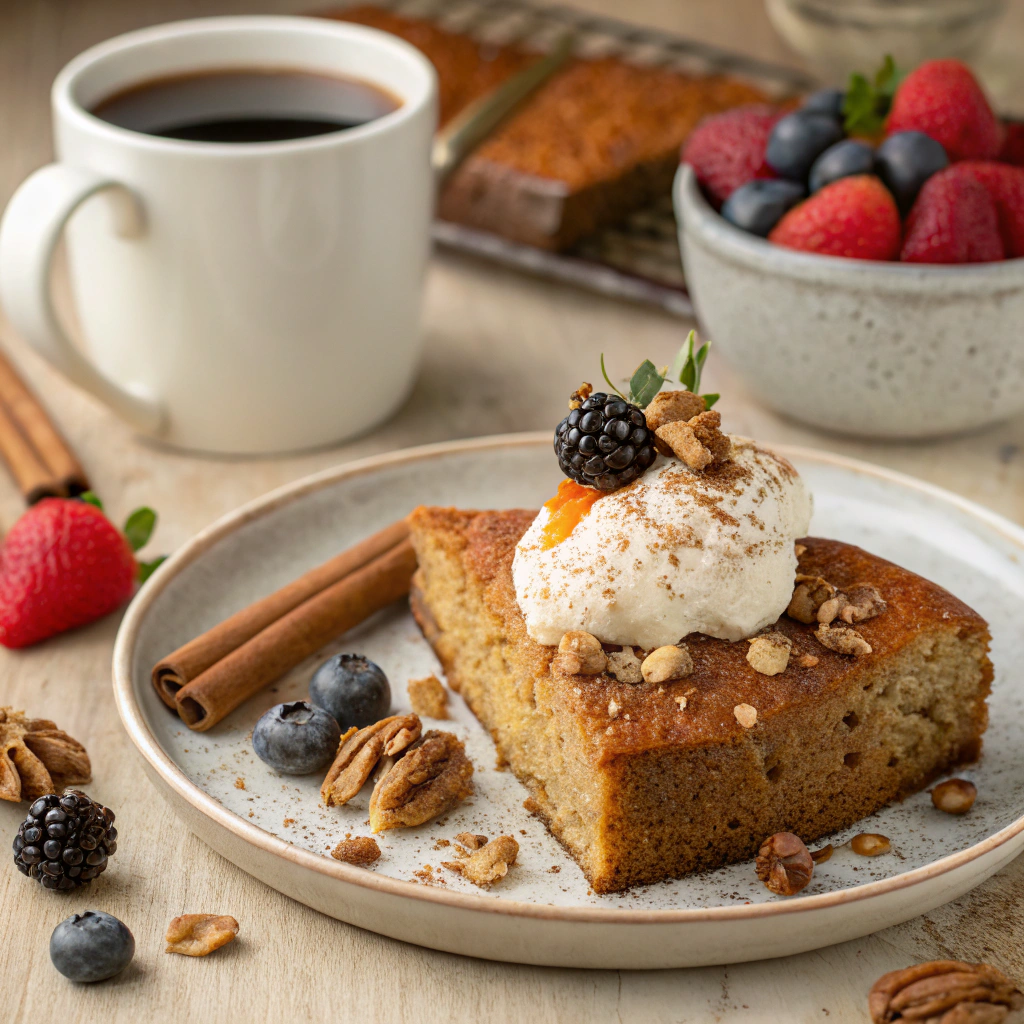 Slices of Cinnamon Walnut Almond Flour Cake garnished with walnuts and cinnamon, ready to be enjoyed as a gluten-free, paleo treat.