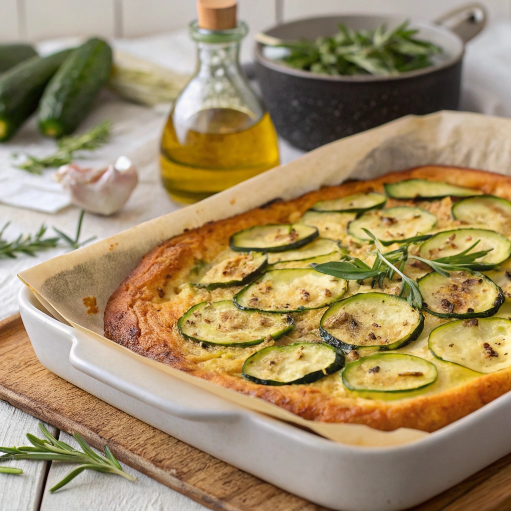 Golden baked Zucchini Scarpaccia fresh out of the oven with crispy edges.