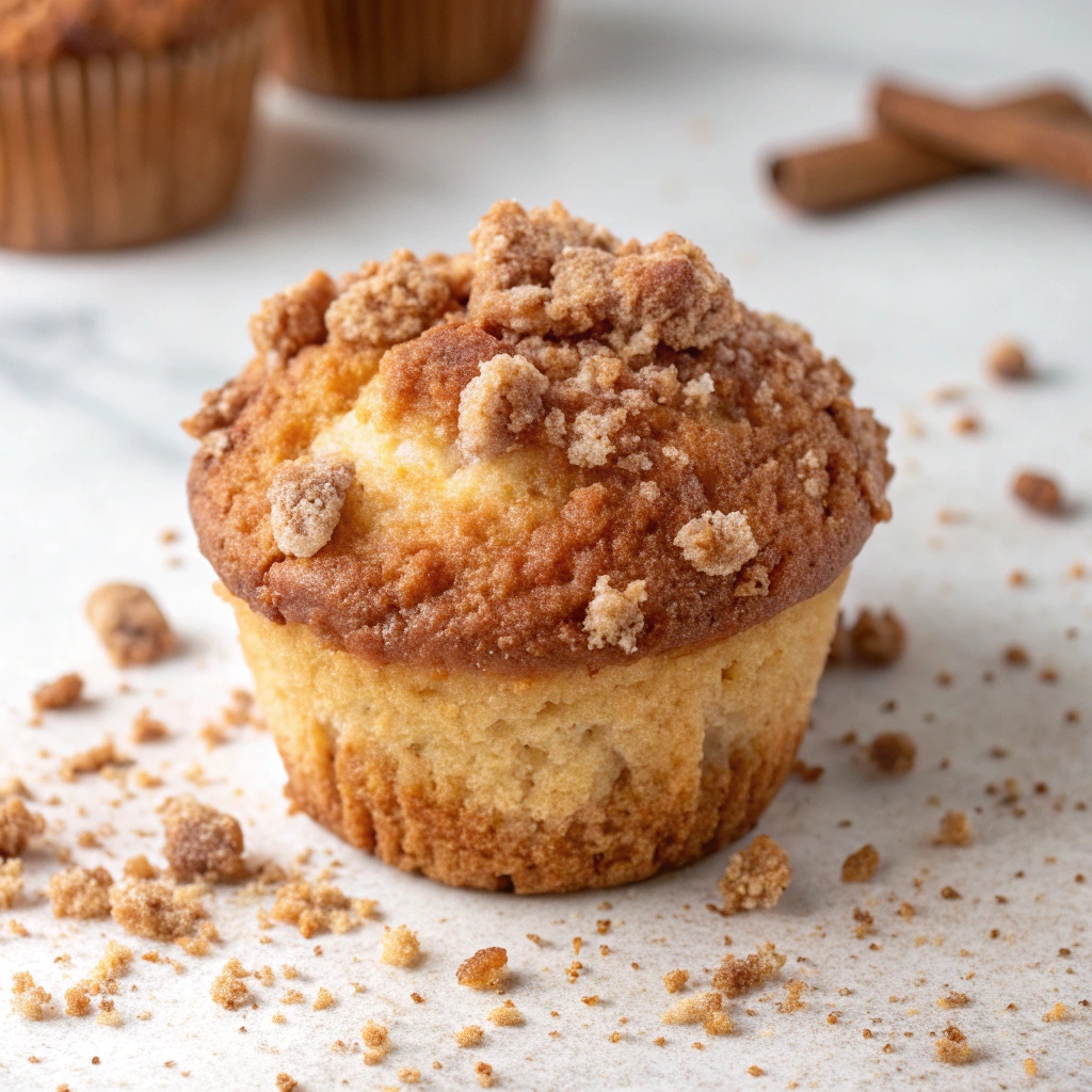 Close-up of crunchy streusel topping on a Coffee Cake Muffin