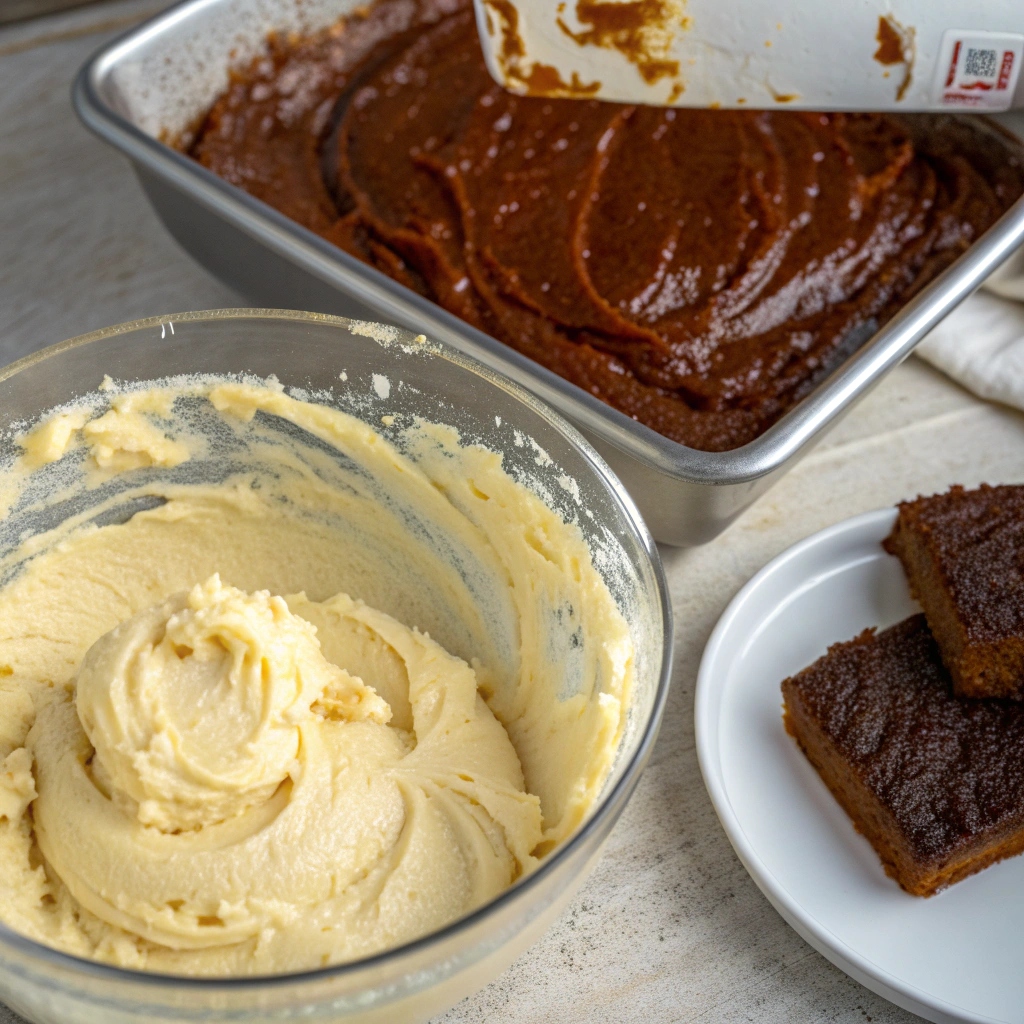 Creamed butter and sugar mixture for Gingerbread Cake with Sweet Molasses Frosting