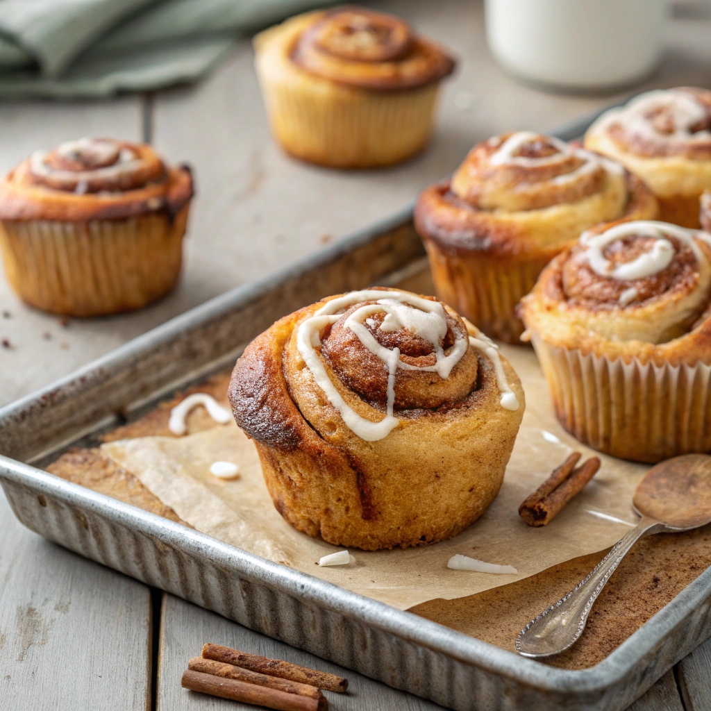 Freshly baked Cinnamon Roll Muffins topped with creamy glaze — the perfect breakfast treat