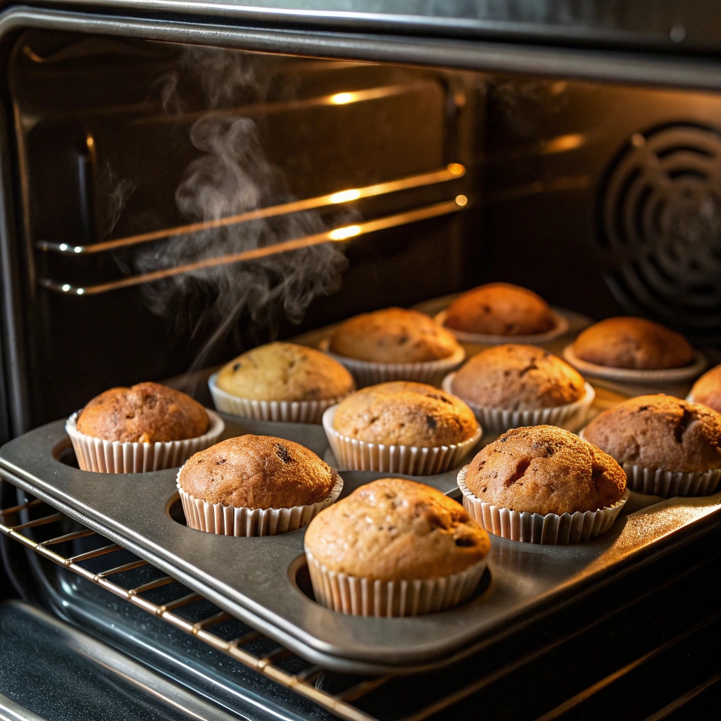 Muffins warming in an oven or microwave