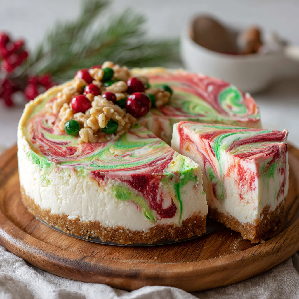 Deliciously Festive: Easy Christmas Swirl No-Bake Cheesecake Recipe for Holiday Celebrations