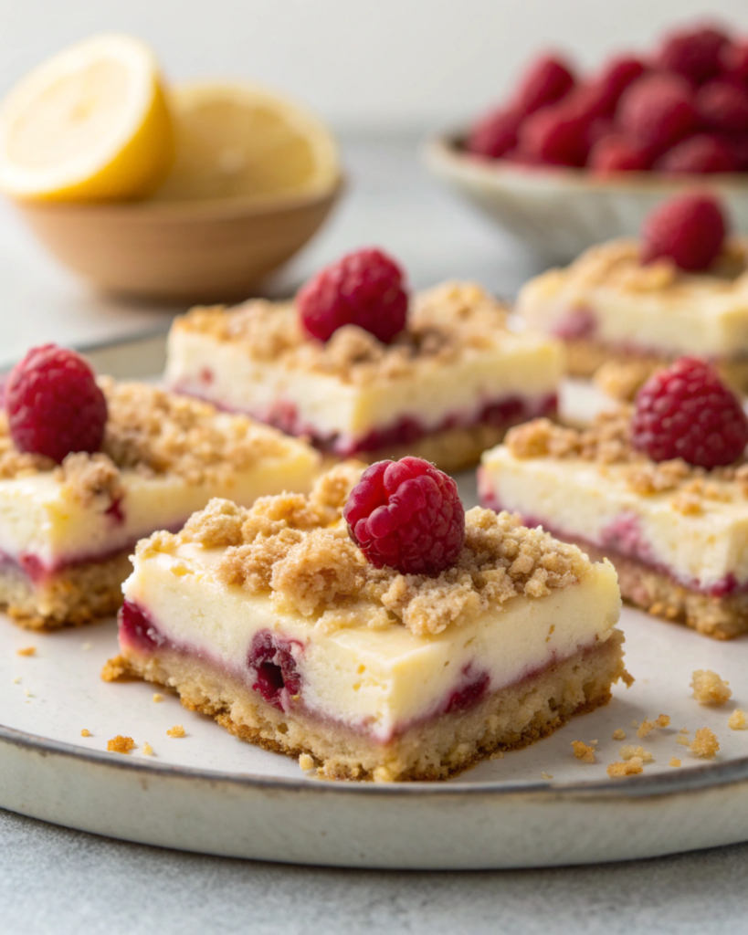 Featured Raspberry Lemon Yogurt Crumble Bars displayed elegantly on a serving platter