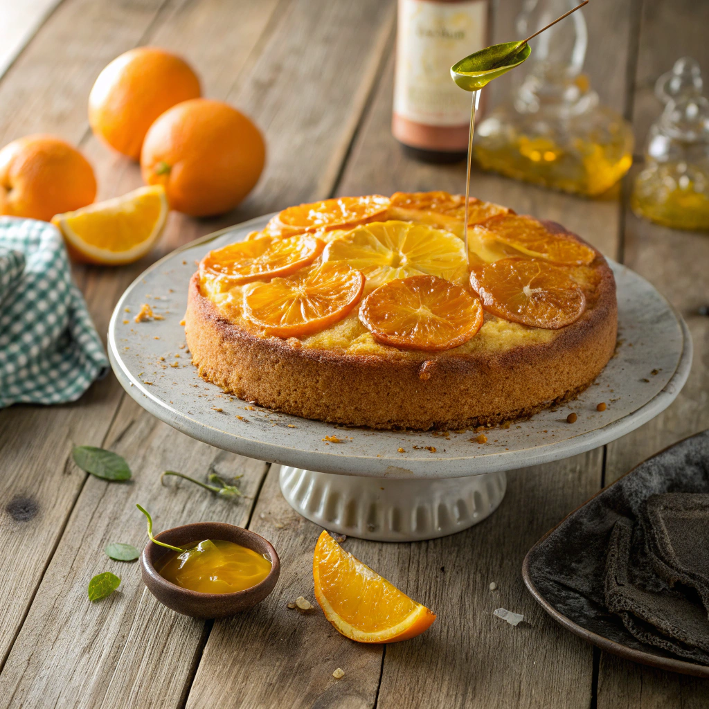 Featured image of Breakfast Orange Olive Oil Cake displayed on a rustic wooden table