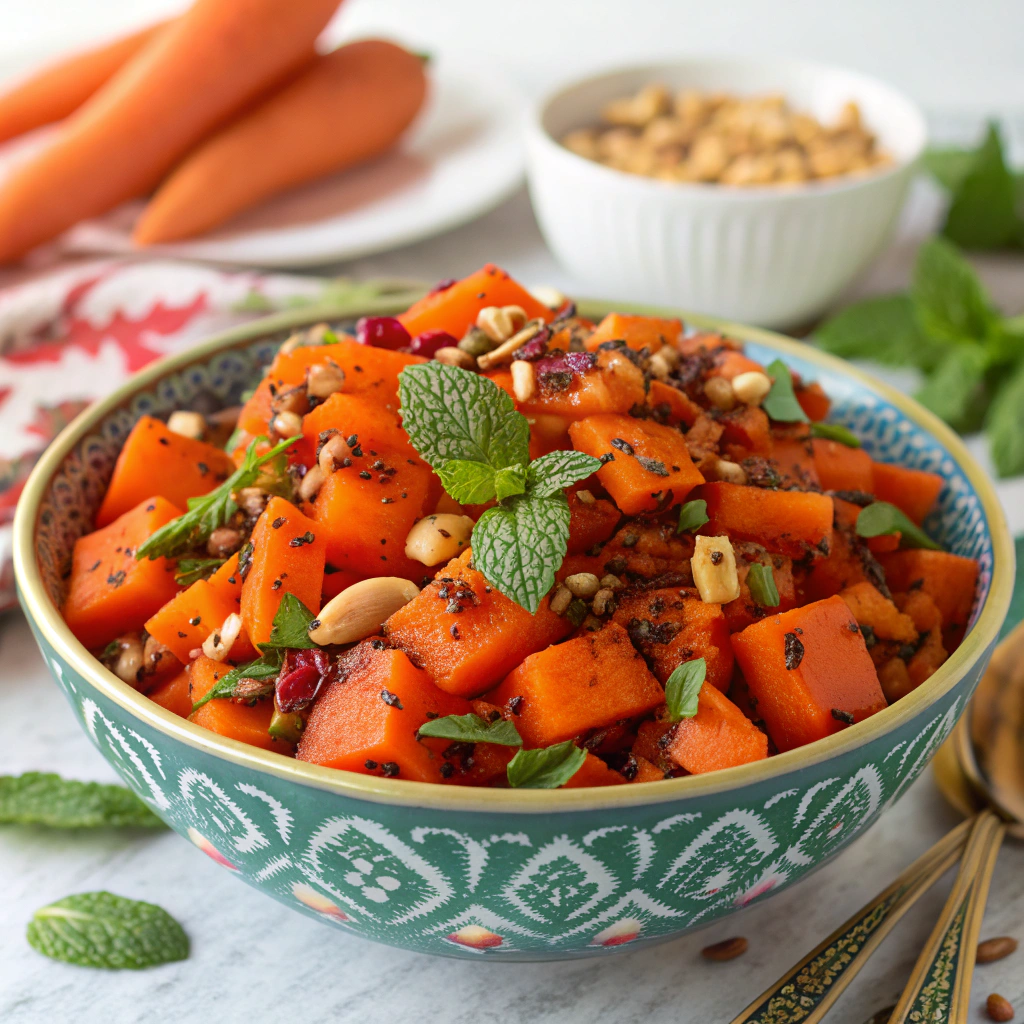 A colorful bowl of Moroccan Spiced Carrot Salad, a refreshing Ramadan recipe.