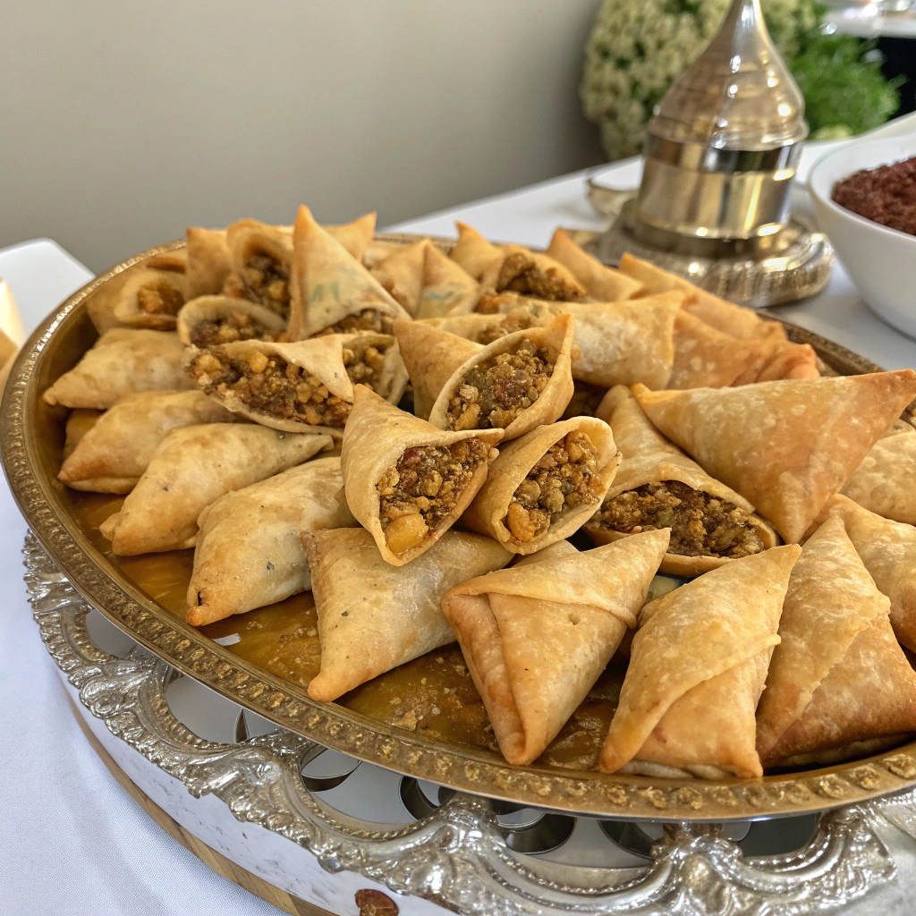A platter of Briouat, Moroccan pastries filled with nuts and spices, for Ramadan.
