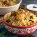 A vibrant bowl of Chicken Biryani, showcasing fluffy rice and tender chicken pieces, perfect for easy Ramadan recipes.
