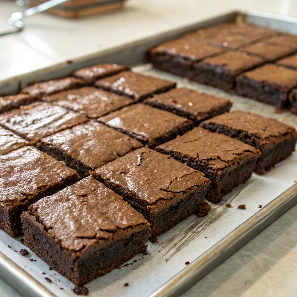 Delicious gluten-free brownies cut into squares on a baking sheet. Gluten Free Desserts
