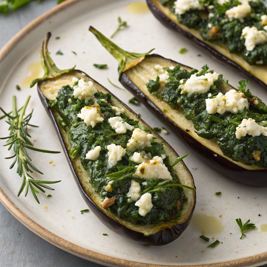 Delicious spinach and feta stuffed eggplants, a nutritious choice for healthy Ramadan recipes.