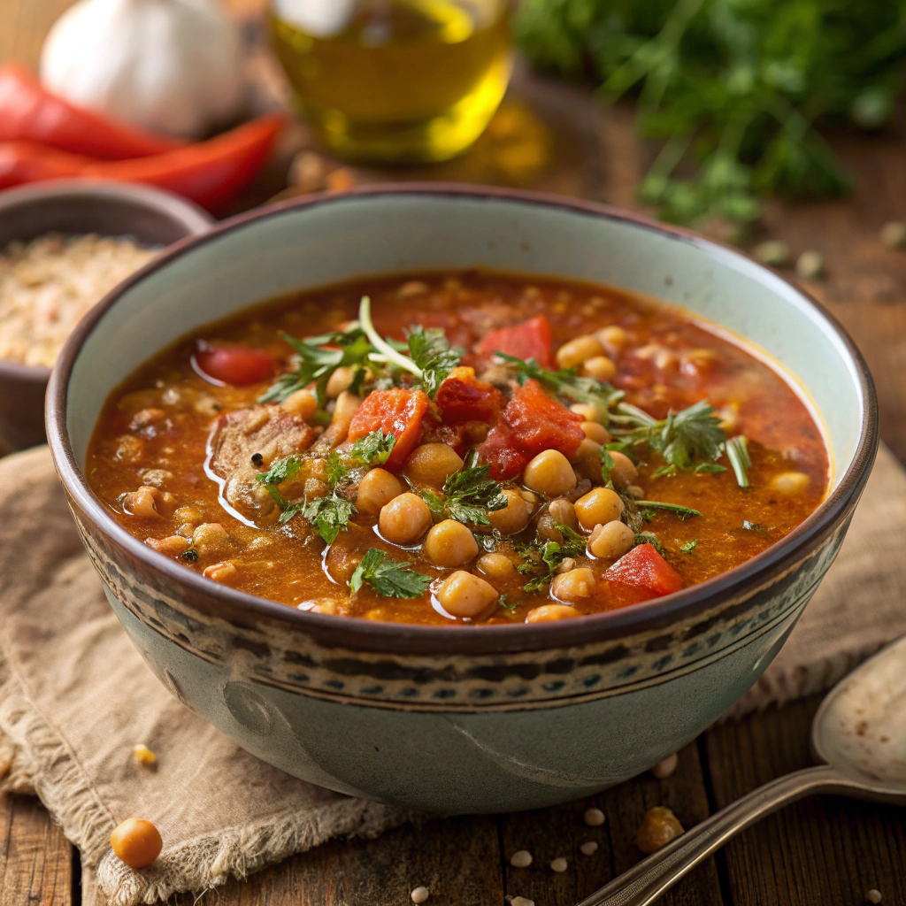 A bowl of Harira soup, a classic Moroccan Ramadan recipe.