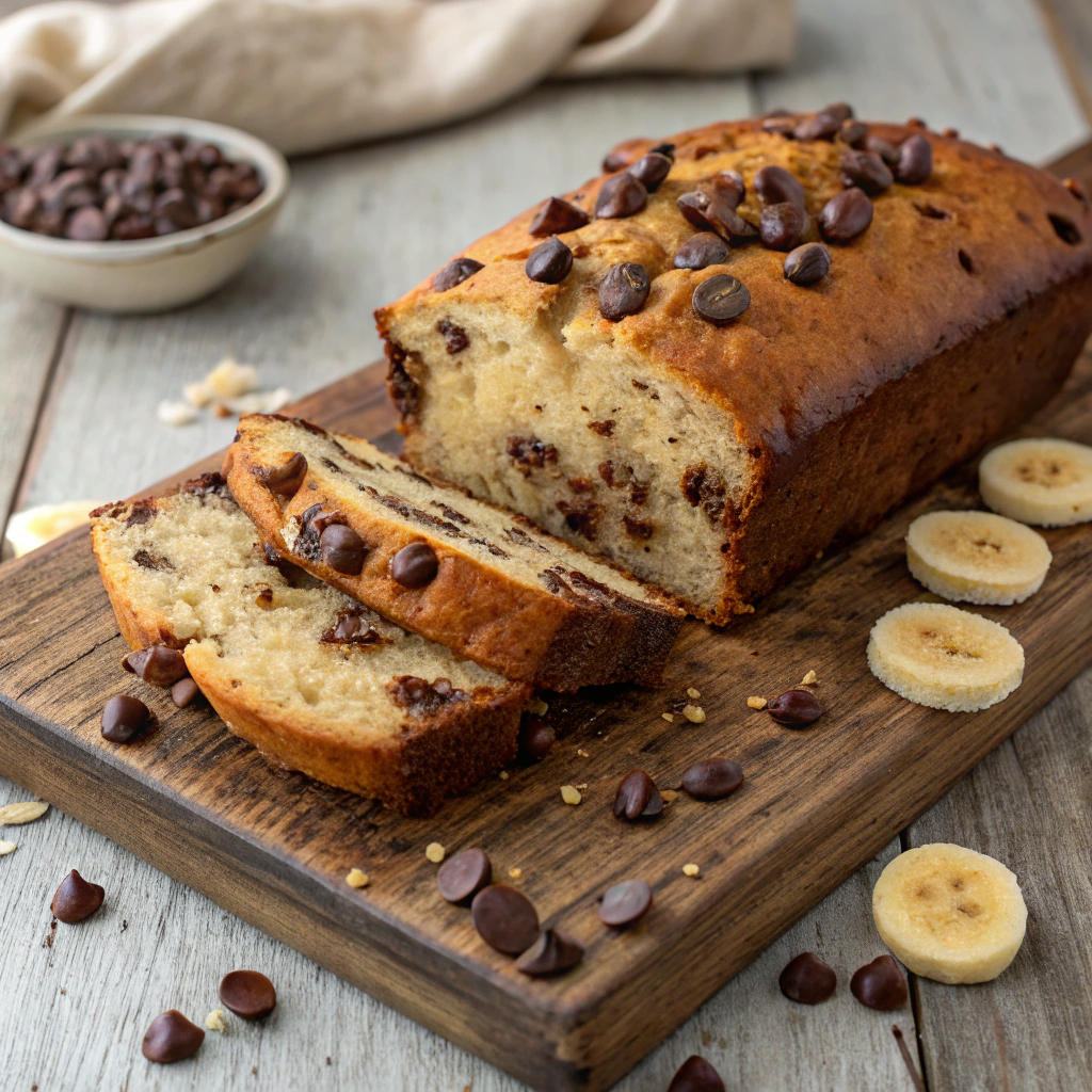 Delicious Banana Chocolate Chip Bread showcasing baked goods.Banana and Chocolate Chip Baked Goods