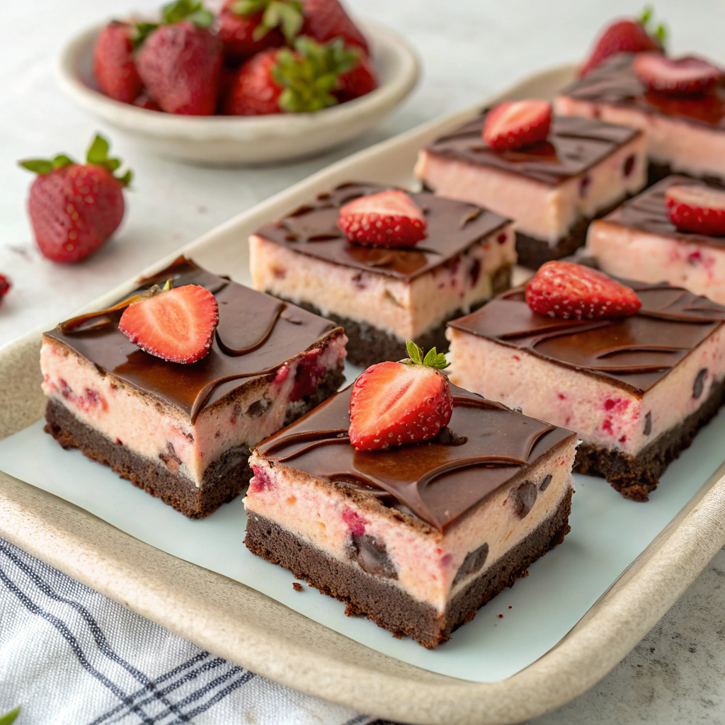 Chocolate Strawberry Cheesecake Bars - Chocolate Strawberry Desserts