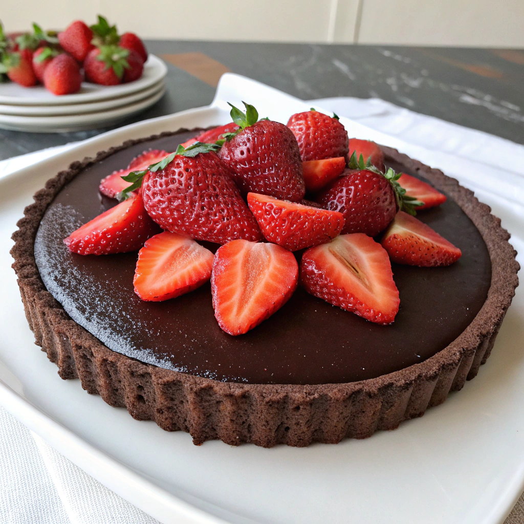 Chocolate Strawberry Tart with a chocolate crust and fresh strawberries - Chocolate Strawberry Desserts