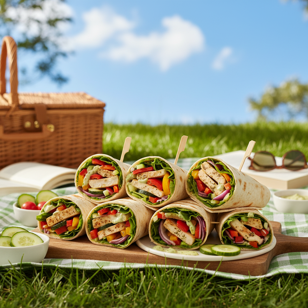 Grilled Chicken and Veggie Wraps - an easy picnic food idea.