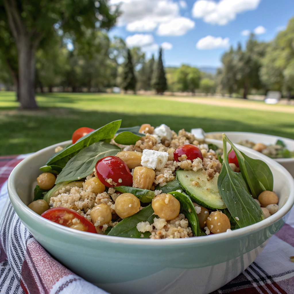 Quinoa Salad with Spinach and Chickpeas - healthy picnic food ideas.