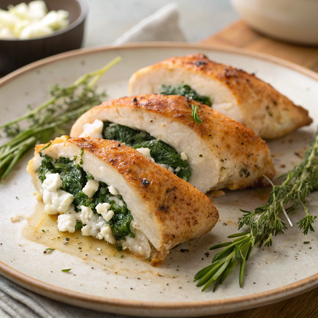 Spinach and Feta Stuffed Chicken Breasts served on a plate.food babe Recipes