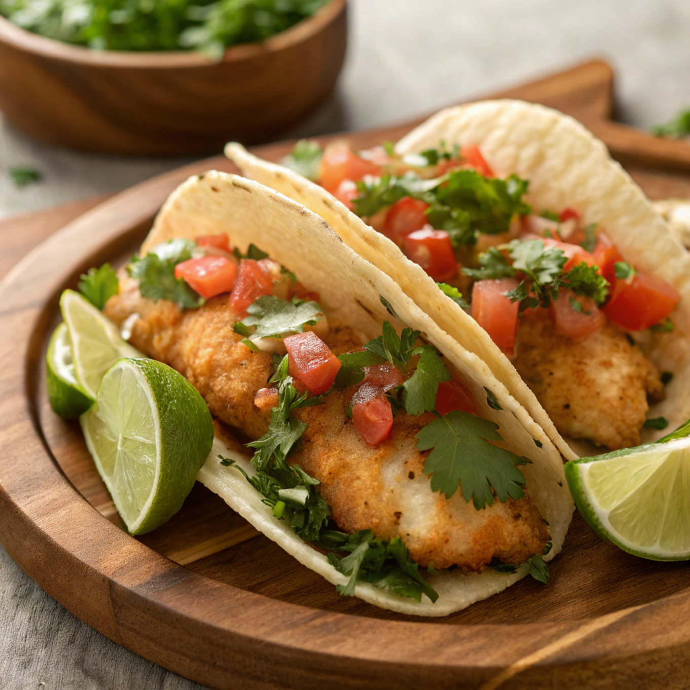 Stunning fish tacos presentation for a recipe blog.