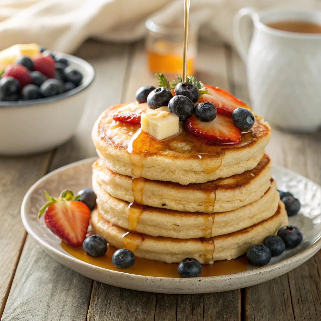 Featured image of a stack of buttermilk pancakes with toppings