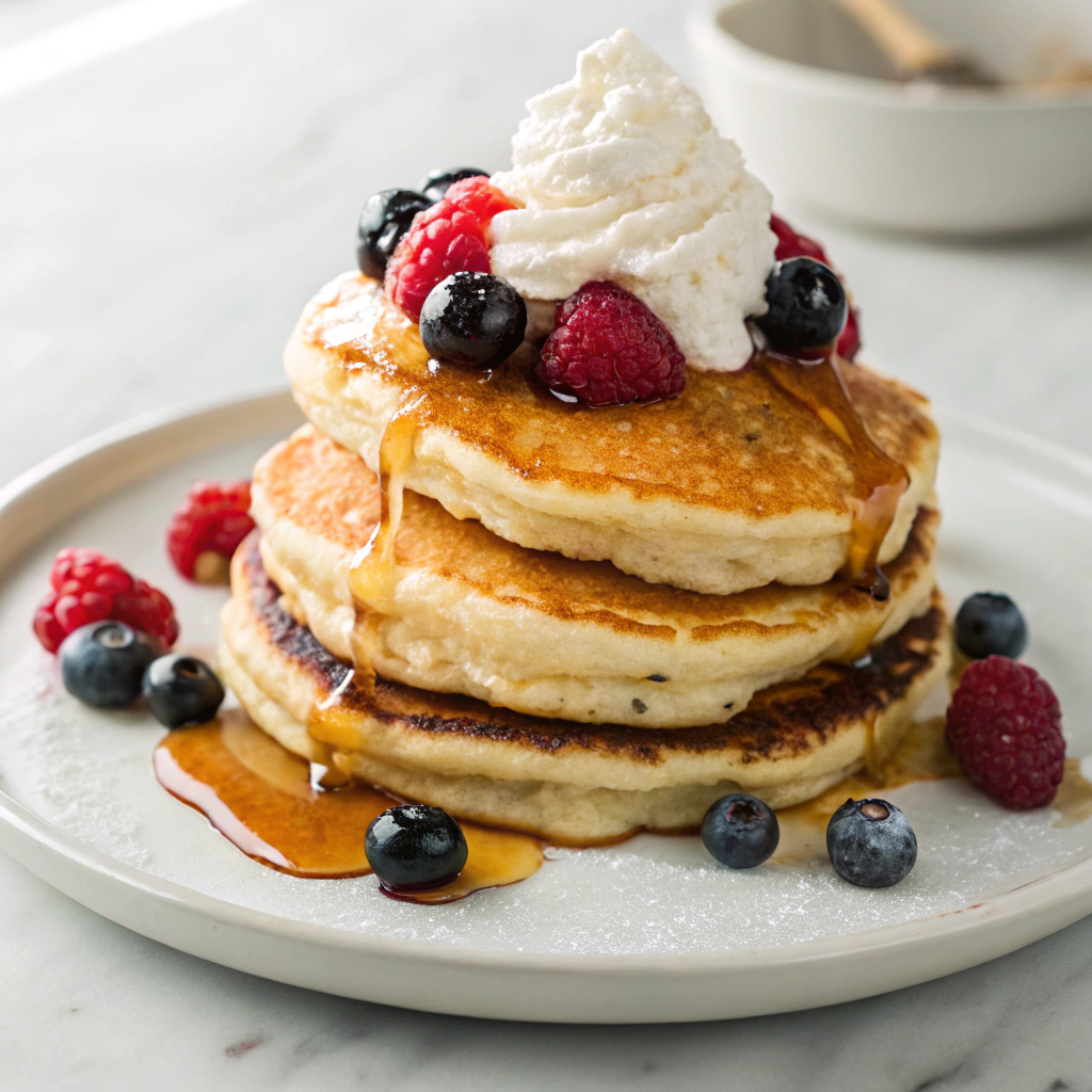 Featured image of a stack of buttermilk pancakes with toppings
