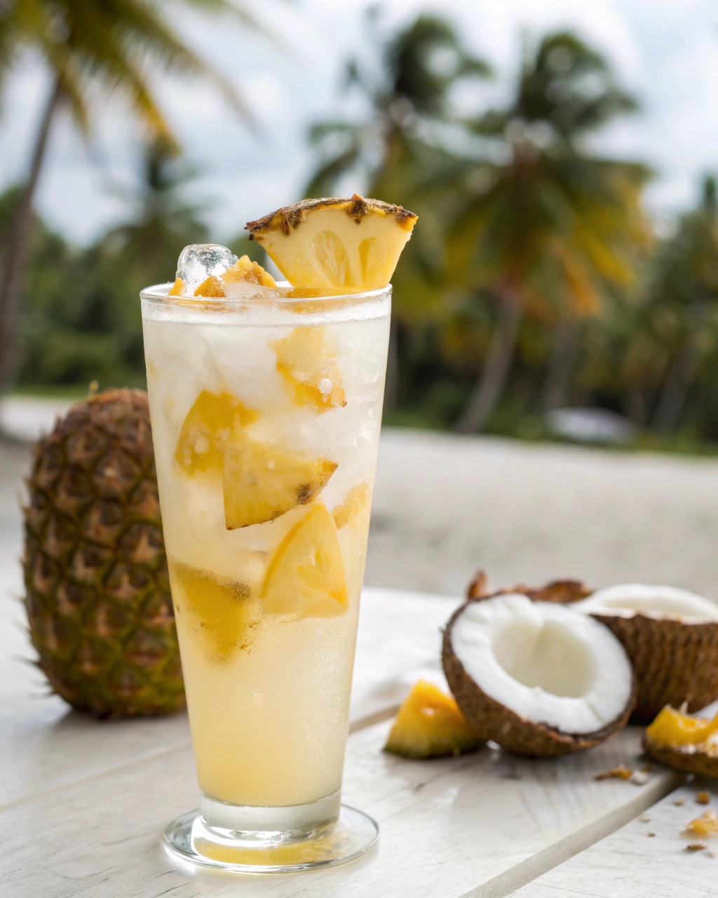 Coconut Pineapple Cooler with coconut and pineapple - Virgin Summer Drinks.