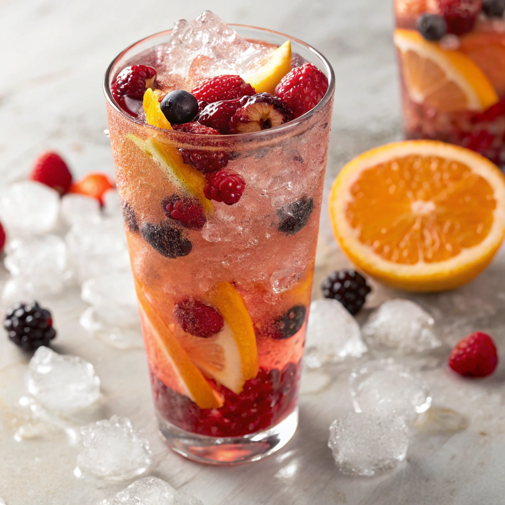 Sparkling Berry Citrus Punch with mixed berries and citrus slices - Virgin Summer Drinks.